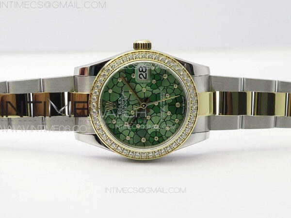 DateJust 31mm 278274 904L SS/YG Crystals Bezel GMF Best Edition Green Flowers Crystals Dial on 904L SS/YG Oyster Bracelet A2824 - Image 2