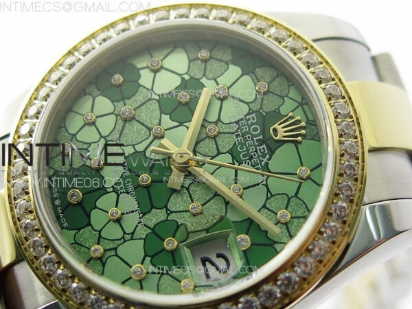 DateJust 31mm 278274 904L SS/YG Crystals Bezel GMF Best Edition Green Flowers Crystals Dial on 904L SS/YG Oyster Bracelet A2824 - Image 3