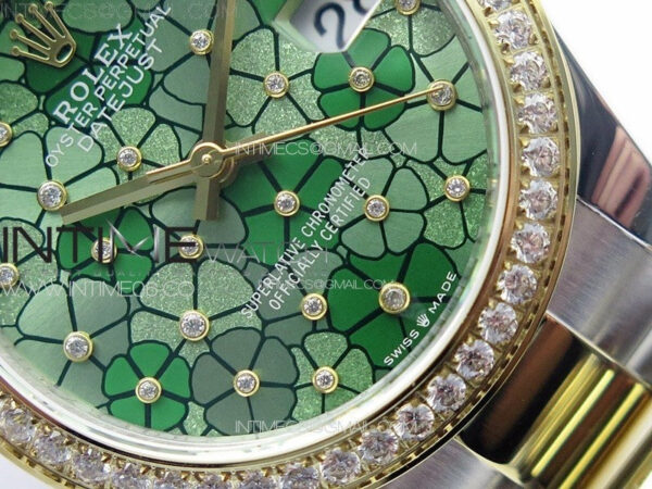 DateJust 31mm 278274 904L SS/YG Crystals Bezel GMF Best Edition Green Flowers Crystals Dial on 904L SS/YG Oyster Bracelet A2824 - Image 5
