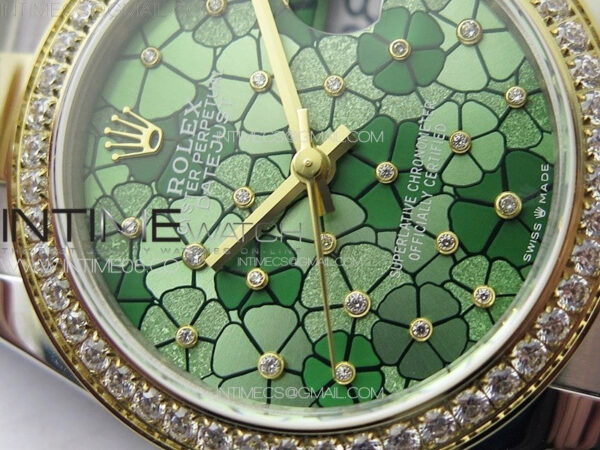 DateJust 31mm 278274 904L SS/YG Crystals Bezel GMF Best Edition Green Flowers Crystals Dial on 904L SS/YG Oyster Bracelet A2824 - Image 6