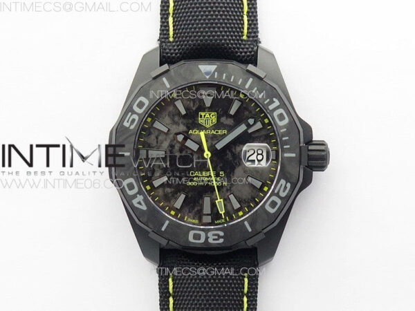 Aquaracer Calibre 5 PVD 41mm TARF 1:1 Best Edition Carbon/Yellow Dial on Black Nylon Strap SW200