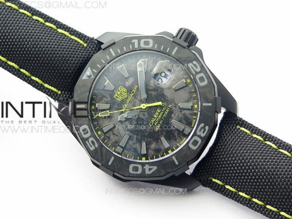 Aquaracer Calibre 5 PVD 41mm TARF 1:1 Best Edition Carbon/Yellow Dial on Black Nylon Strap SW200 - Image 2