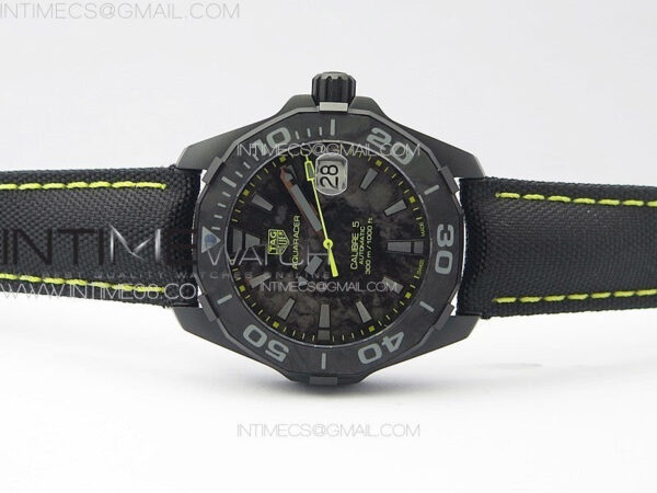 Aquaracer Calibre 5 PVD 41mm TARF 1:1 Best Edition Carbon/Yellow Dial on Black Nylon Strap SW200 - Image 3
