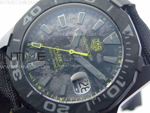 Aquaracer Calibre 5 PVD 41mm TARF 1:1 Best Edition Carbon/Yellow Dial on Black Nylon Strap SW200 - Image 4