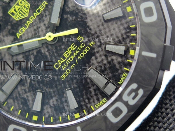 Aquaracer Calibre 5 PVD 41mm TARF 1:1 Best Edition Carbon/Yellow Dial on Black Nylon Strap SW200 - Image 5