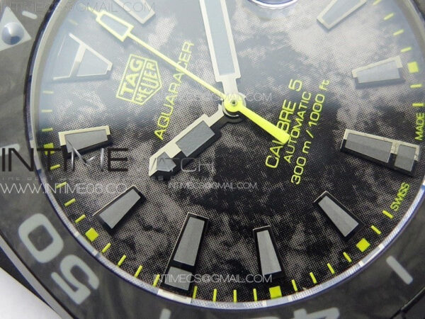 Aquaracer Calibre 5 PVD 41mm TARF 1:1 Best Edition Carbon/Yellow Dial on Black Nylon Strap SW200 - Image 6
