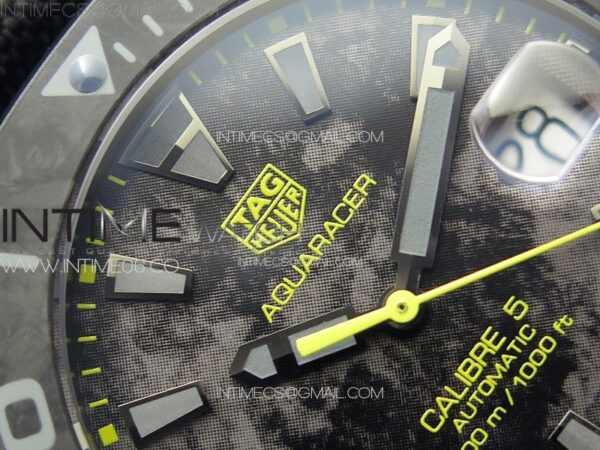 Aquaracer Calibre 5 PVD 41mm TARF 1:1 Best Edition Carbon/Yellow Dial on Black Nylon Strap SW200 - Image 7