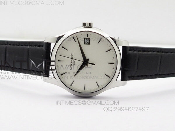 Calatrava 5227 SS Version  white Dial on Black Leather Strap Japanese MIYOTA 9015 PP324CS - Image 3
