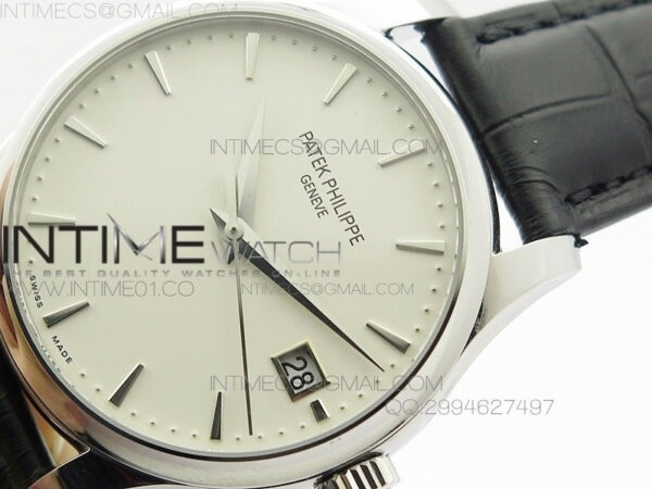 Calatrava 5227 SS Version  white Dial on Black Leather Strap Japanese MIYOTA 9015 PP324CS - Image 4