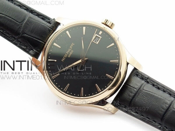 Calatrava 5227 BP Version RG Black Dial on Black Leather Strap Japanese MIYOTA 9015 PP324CS - Image 2