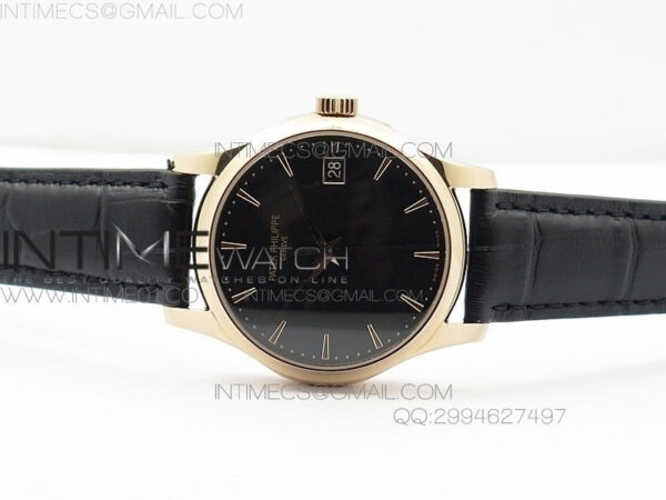 Calatrava 5227 BP Version RG Black Dial on Black Leather Strap Japanese MIYOTA 9015 PP324CS - Image 3