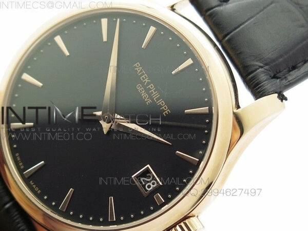 Calatrava 5227 BP Version RG Black Dial on Black Leather Strap Japanese MIYOTA 9015 PP324CS - Image 4