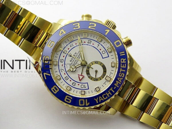 YachtMaster II 116688 Blue Ceramic Bezel YG KF 1:1 Best Edition White Dial on YG Bracelet A7750 - Image 4