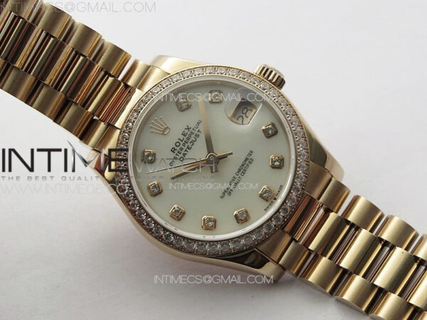 DateJust 31mm RG/Crystals Bezel APSF Best Edition White MOP Dial Crystals Markers on President Bracelet A2824 - Image 3