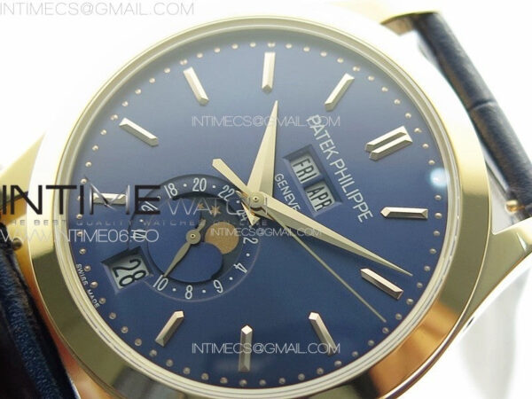 Annual Calendar Moonphase 5396 RG PPF 1:1 Best Edition Blue Dial on Black Leather Strap PPF324 - Image 4