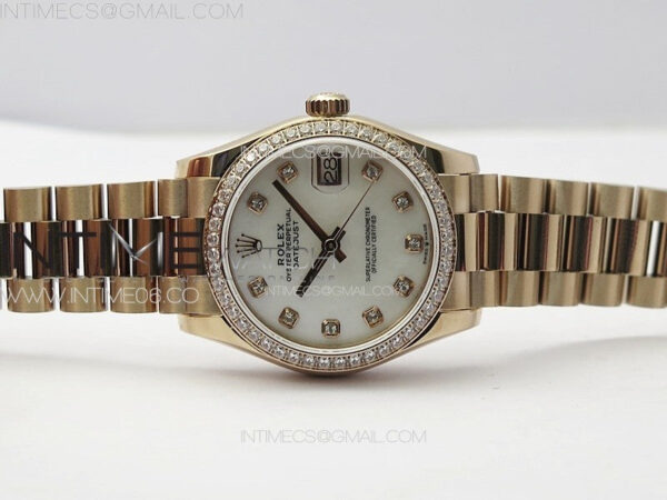 DateJust 31mm RG/Crystals Bezel APSF Best Edition White MOP Dial Crystals Markers on President Bracelet A2824 - Image 4