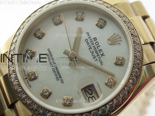 DateJust 31mm RG/Crystals Bezel APSF Best Edition White MOP Dial Crystals Markers on President Bracelet A2824 - Image 5