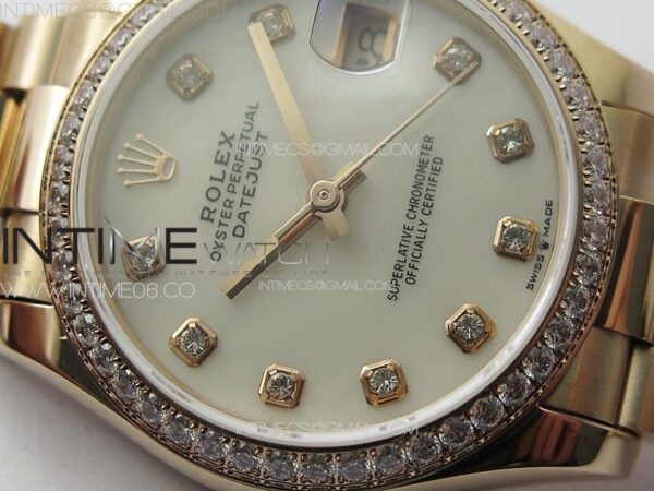 DateJust 31mm RG/Crystals Bezel APSF Best Edition White MOP Dial Crystals Markers on President Bracelet A2824 - Image 7
