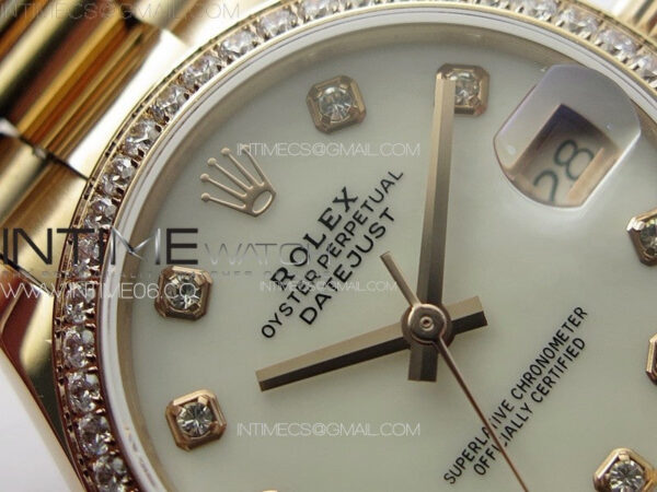 DateJust 31mm RG/Crystals Bezel APSF Best Edition White MOP Dial Crystals Markers on President Bracelet A2824 - Image 8