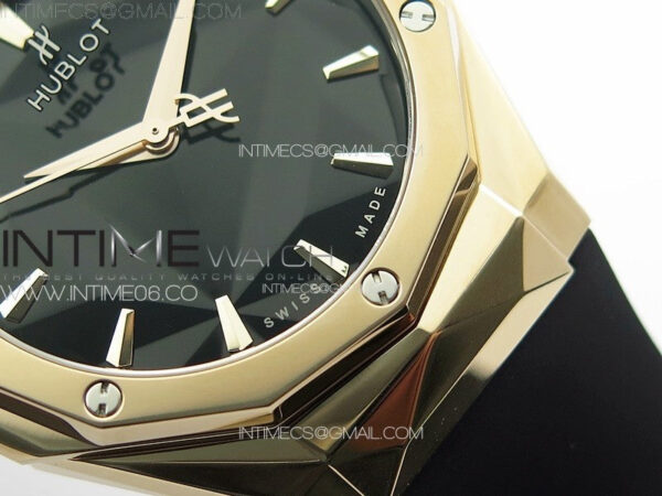 Big BangClassic Fusion Orlinski RG APSF 1:1 Best Edtion Facetd Black Dial on Black Rubber Strap A2892 to HUB1100 - Image 6