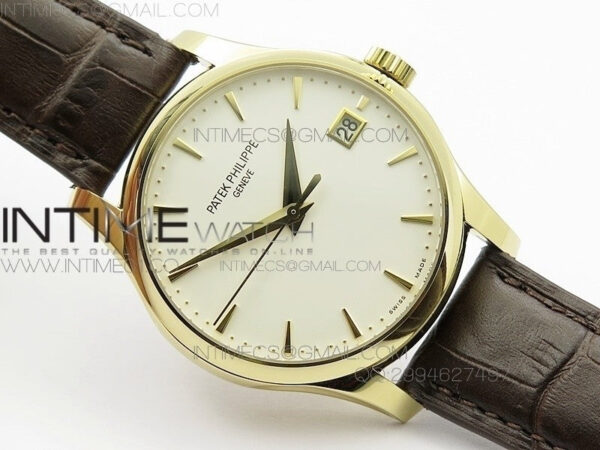 Calatrava 5227 BP Version YG White Dial on Brown Leather Strap Japanese MIYOTA 9015 PP324CS - Image 2