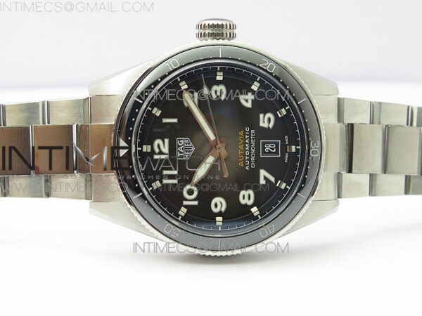 Autavia WBE5116 42mm SS TAR 1:1 Best Edition Black Ceramic bezel Gray Dial on SS Bracelet SW200 - Image 3