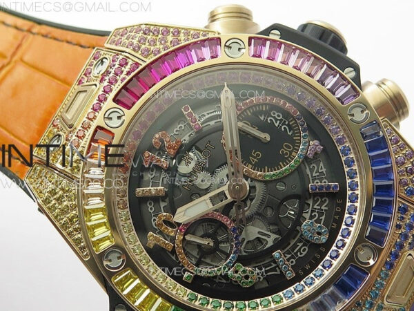 Big Bang Unico Rainbow King RG 45mm ZF 1:1 Best Edition on Rainbow Gummy Strap A1242 - Image 9