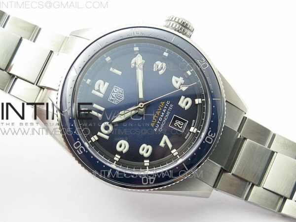 Autavia WBE5116 42mm SS TAR 1:1 Best Edition Blue Ceramic bezel Blue Dial on SS Bracelet SW200 - Image 2