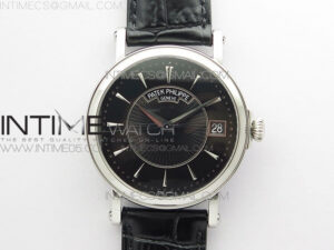 Calatrava 5153G SS ZF 1:1 Best Edition Black textured dial on Black Leather Strap A324CS
