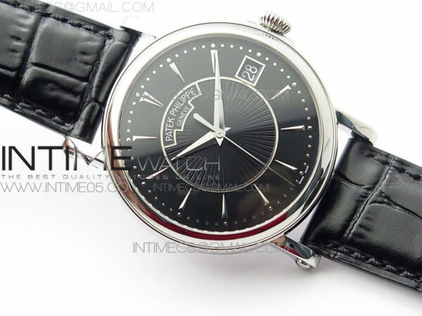 Calatrava 5153G SS ZF 1:1 Best Edition Black textured dial on Black Leather Strap A324CS - Image 2