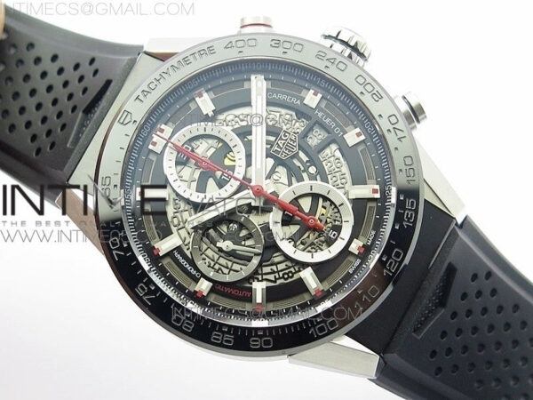 Calibre Heuer 01 Chrono 43mm SS XF 1:1 Best Edition Skeleton Dial on Rubber Strap A1887 - Image 2