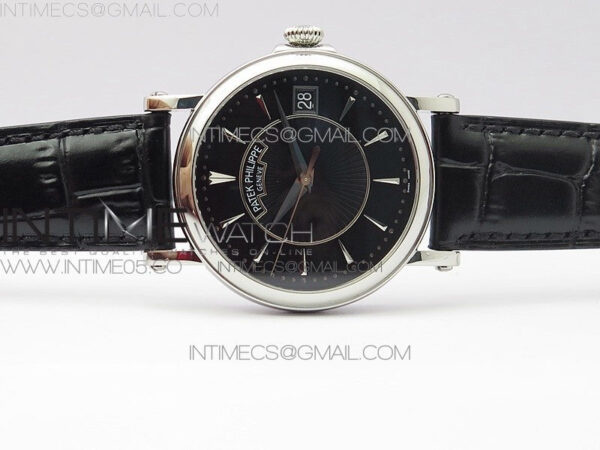 Calatrava 5153G SS ZF 1:1 Best Edition Black textured dial on Black Leather Strap A324CS - Image 3