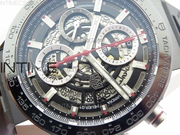 Calibre Heuer 01 Chrono 43mm SS XF 1:1 Best Edition Skeleton Dial on Rubber Strap A1887 - Image 4