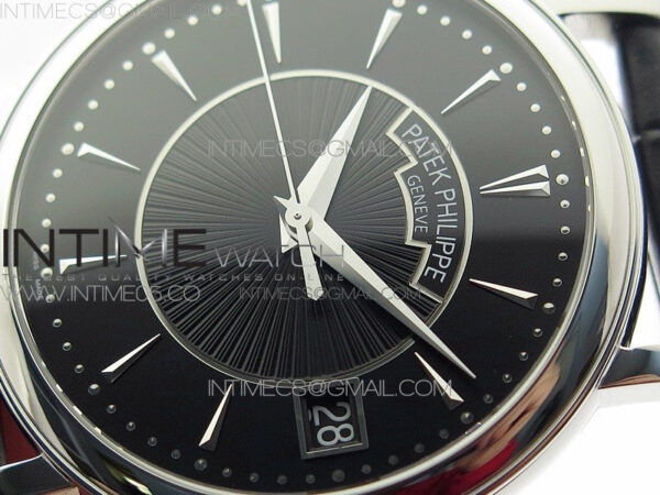 Calatrava 5153G SS ZF 1:1 Best Edition Black textured dial on Black Leather Strap A324CS - Image 4
