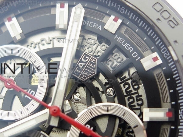 Calibre Heuer 01 Chrono 43mm SS XF 1:1 Best Edition Skeleton Dial on Rubber Strap A1887 - Image 5