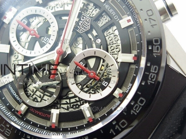 Calibre Heuer 01 Chrono 43mm SS XF 1:1 Best Edition Skeleton Dial on Rubber Strap A1887 - Image 6