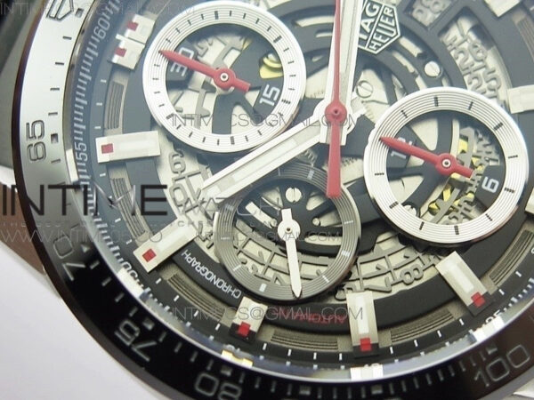 Calibre Heuer 01 Chrono 43mm SS XF 1:1 Best Edition Skeleton Dial on Rubber Strap A1887 - Image 7