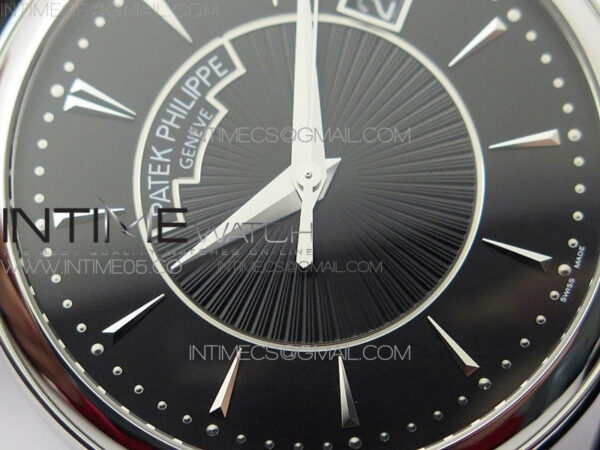 Calatrava 5153G SS ZF 1:1 Best Edition Black textured dial on Black Leather Strap A324CS - Image 8