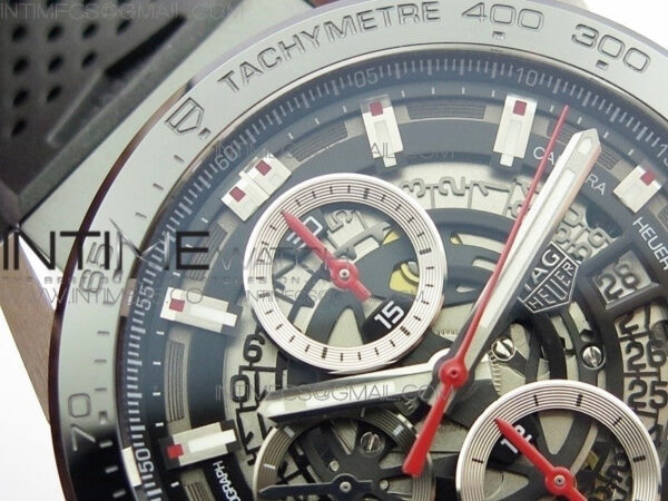 Calibre Heuer 01 Chrono 43mm SS XF 1:1 Best Edition Skeleton Dial on Rubber Strap A1887 - Image 8