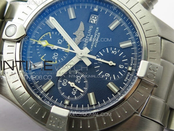 Avenger Chrono SS Yellow Second hand B50 Blue Dial on SS Bracelet A7750 - Image 8