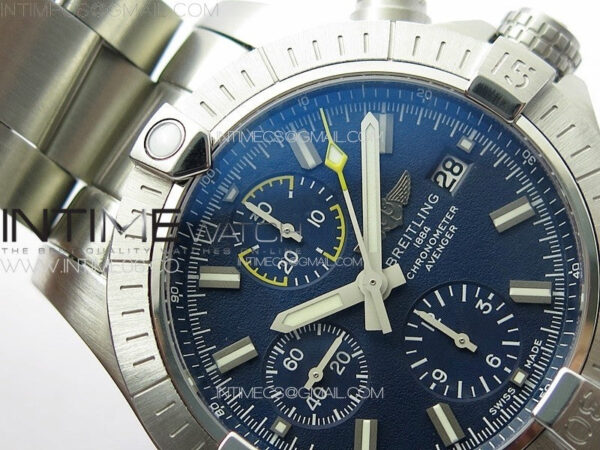 Avenger Chrono SS Yellow Second hand B50 Blue Dial on SS Bracelet A7750 - Image 9