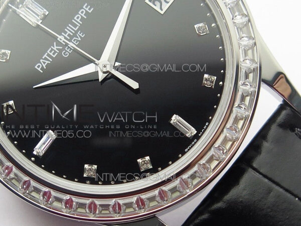 Calatrava 5298P-012 SS T Crystal Bezel ZF 1:1 Best Edition Black Dial on Black Leather Strap A324CS - Image 5