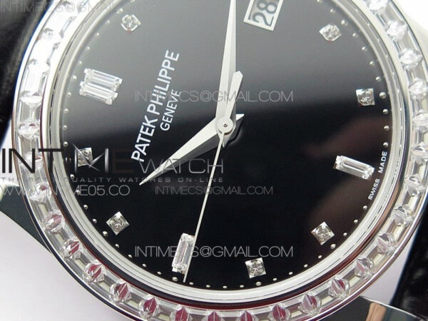 Calatrava 5298P-012 SS T Crystal Bezel ZF 1:1 Best Edition Black Dial on Black Leather Strap A324CS - Image 7