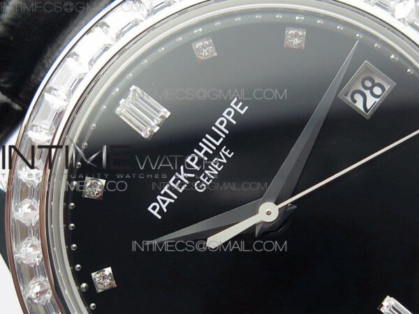 Calatrava 5298P-012 SS T Crystal Bezel ZF 1:1 Best Edition Black Dial on Black Leather Strap A324CS - Image 8
