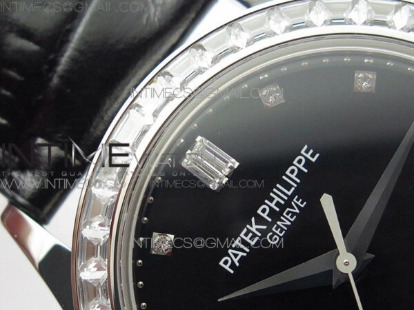 Calatrava 5298P-012 SS T Crystal Bezel ZF 1:1 Best Edition Black Dial on Black Leather Strap A324CS - Image 9