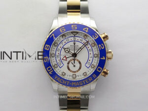 YachtMaster II 116681 Blue Ceramic Bezel SS/RG KF 1:1 Best Edition White Dial on Bracelet A7750