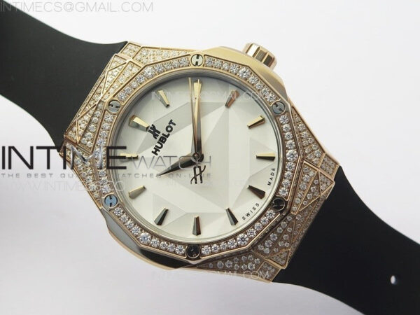 Classic Fusion Orlinski SS Full Real Diamonds RG B50F 1:1 Best Edition White Faceted Dial on Black Rubber Strap A2892 - Image 2
