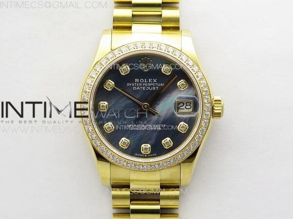 DateJust 31mm YG/Crystals Bezel APSF Best Edition Blue MOP Dial Crystals Markers on President Bracelet A2824 - Image 2