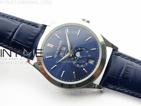 Annual Calendar Moonphase 5396 SS PPF 1:1 Best Edition Blue Dial on Black Leather Strap PPF324 - Image 2