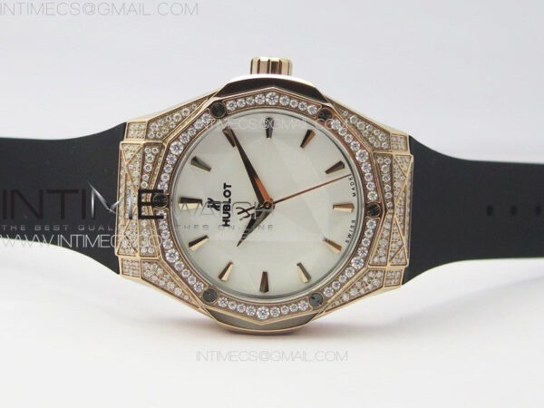 Classic Fusion Orlinski SS Full Real Diamonds RG B50F 1:1 Best Edition White Faceted Dial on Black Rubber Strap A2892 - Image 3